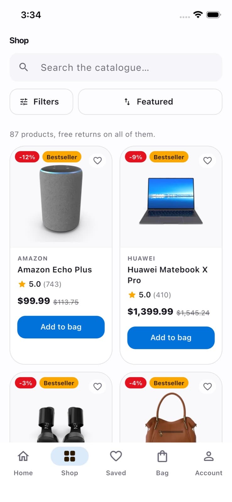 iOS app shop with filters