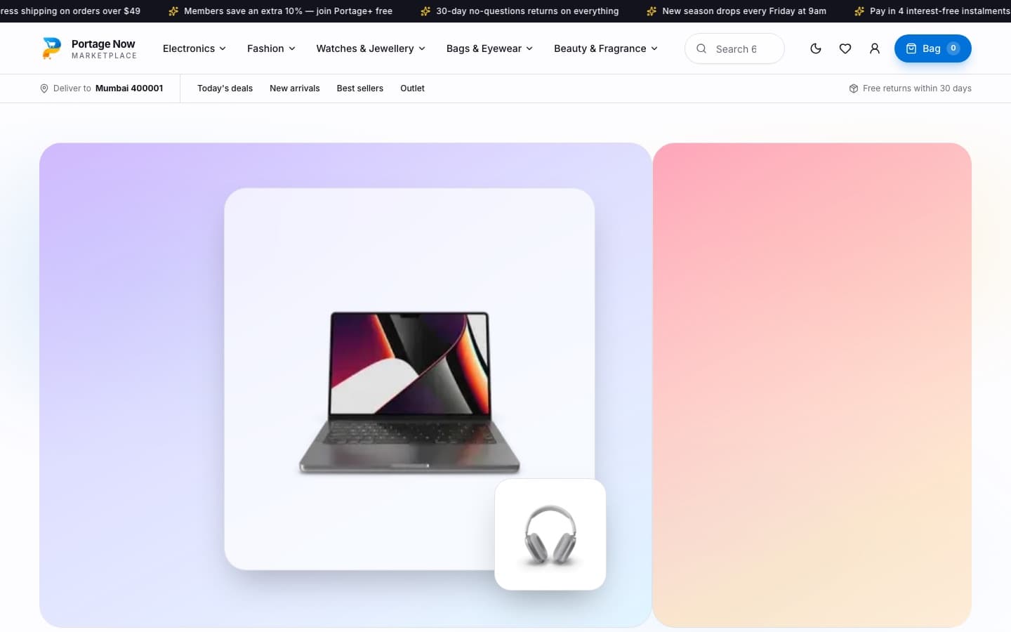 The Portage Commerce website at ecomm-preview.buildframe.tech